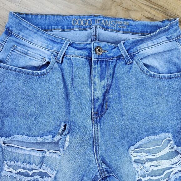 💇♀️Gogo Jeans Light Blue High Rise Destroyed Ankle Jeans Size 18 - Picture 4 of 11